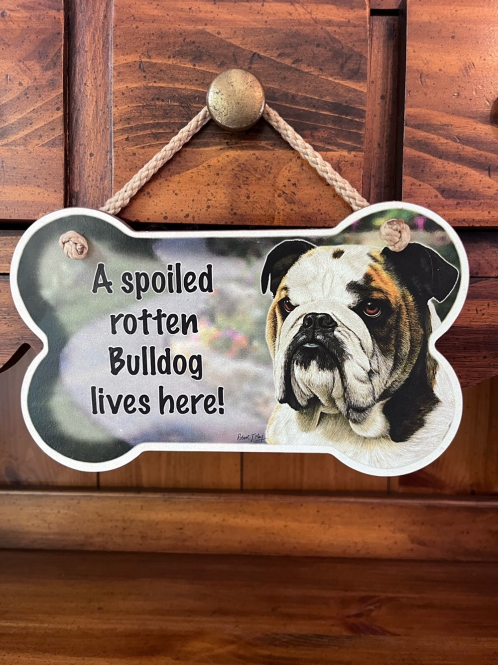 English Bulldog Bone-Shaped Hanging Sign